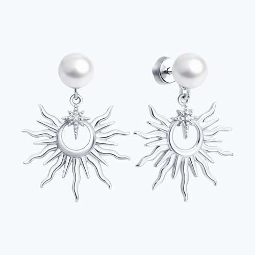 Серьги из серебра с синтетическим жемчугом и фианитами из серебро — вид 2