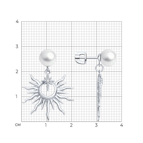 Серьги из серебра с синтетическим жемчугом и фианитами из серебро — вид 5