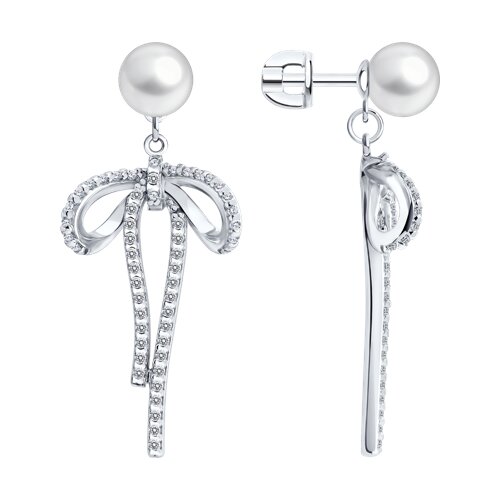 Серьги из серебра с синтетическим жемчугом и фианитами из серебро