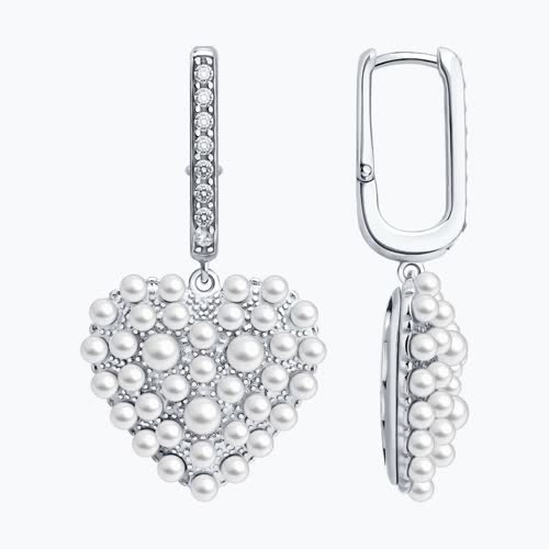 Серьги из серебра с синтетическим жемчугом и фианитами - видео на модели