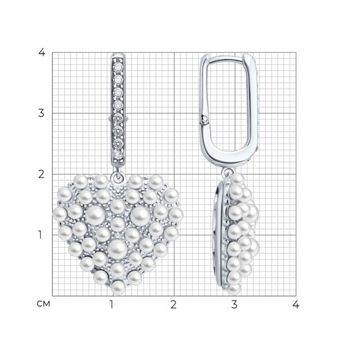 Серьги из серебра с синтетическим жемчугом и фианитами из серебро — вид 2