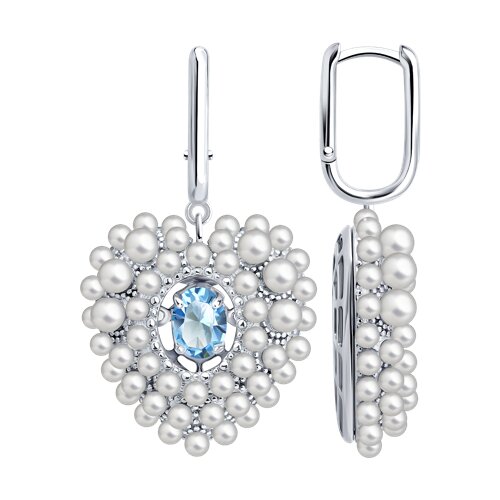 Серьги из серебра с синтетическим жемчугом и фианитами - видео