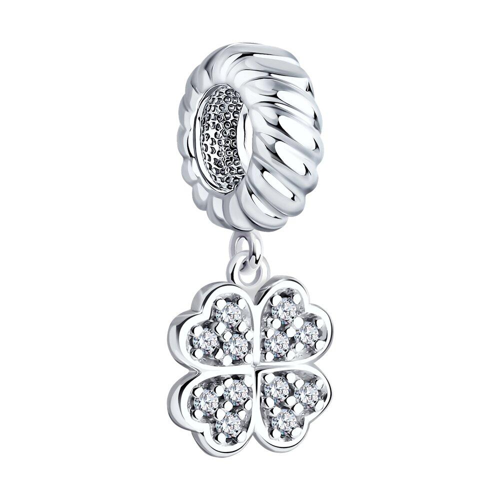 Подвеска-шарм клевер из серебра с фианитами - видео