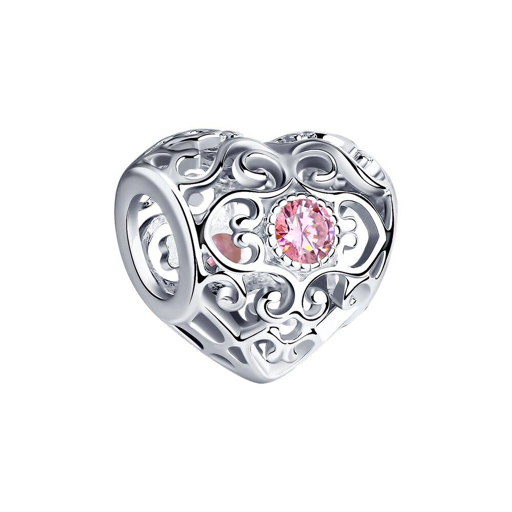 Подвеска - шарм из серебра  с розовыми фианитами из серебро