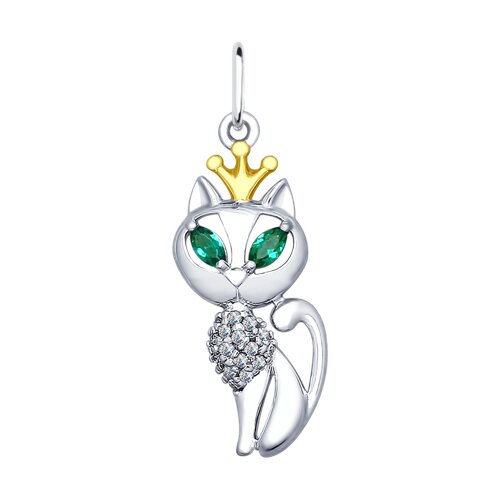 Подвеска из золочёного серебра с бесцветными и зелеными фианитами - видео