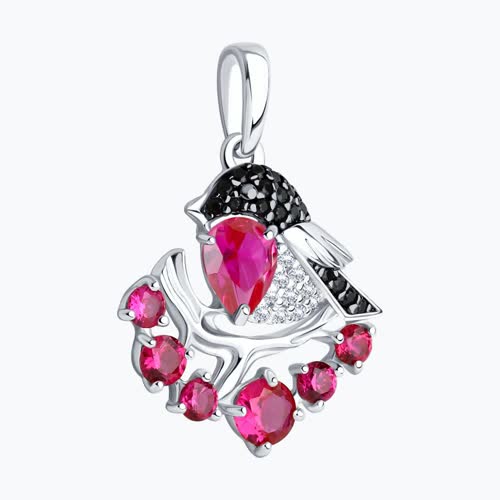 Подвеска из серебра с красными корунд (синт.) и бесцветными, красным и чёрными фианитами из серебро — вид 3