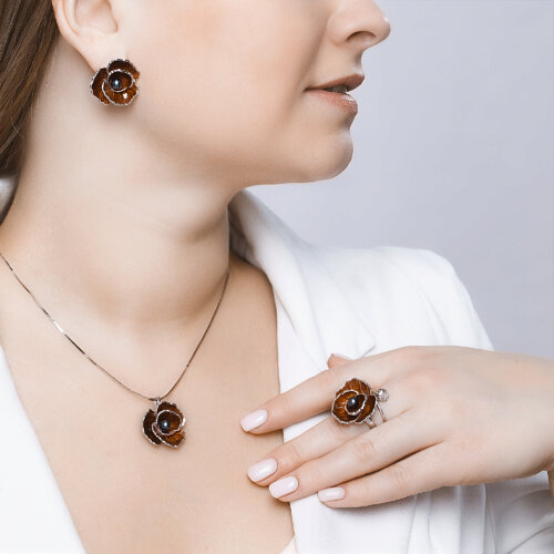 Подвеска из серебра с эмалью и чёрным жемчугом из серебро — вид 5