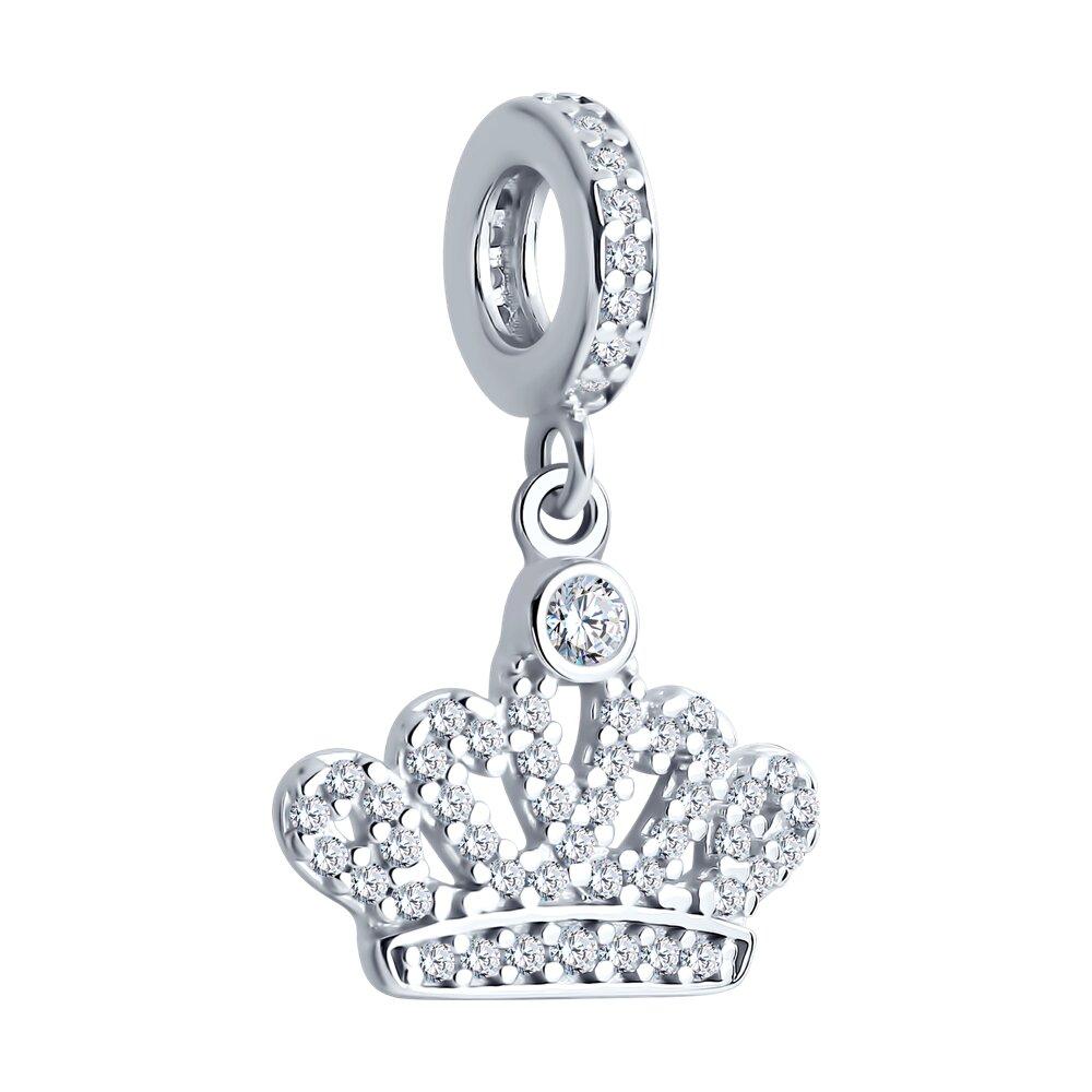 Подвеска - шарм корона из серебра с фианитами из серебро