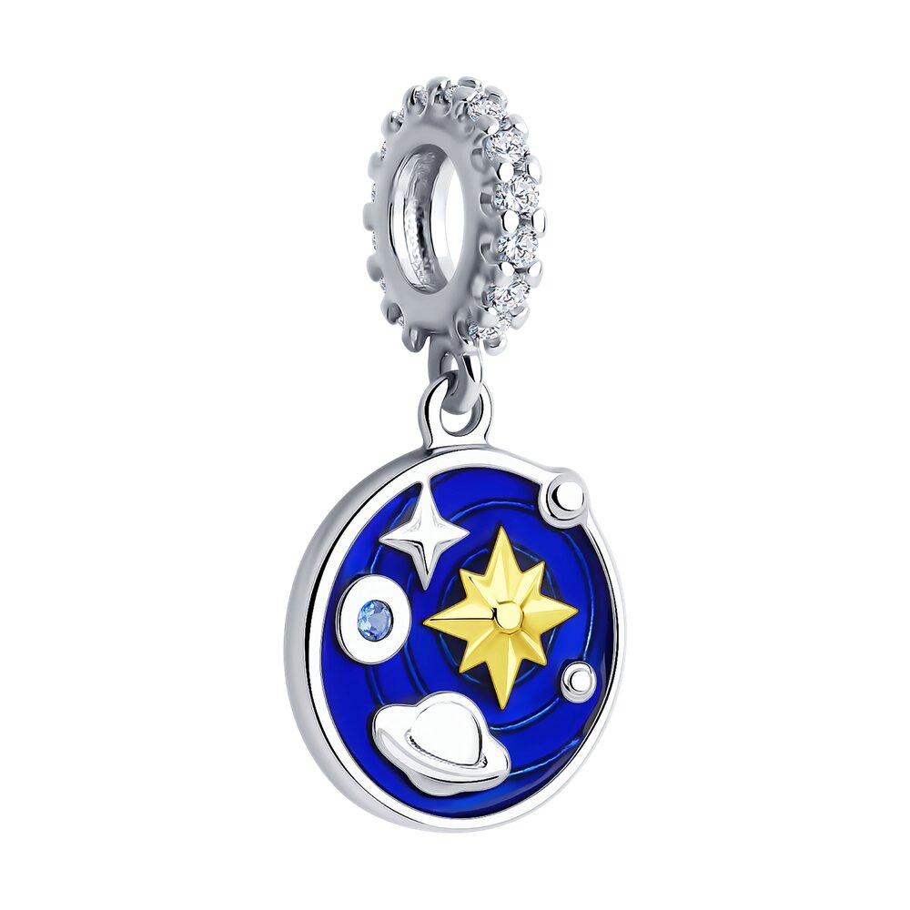 Подвеска-шарм из серебра с эмалью с фианитами из серебро