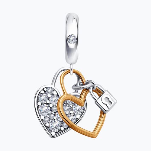 Подвеска шарм  из золочёного серебра с фианитами из серебро — вид 2