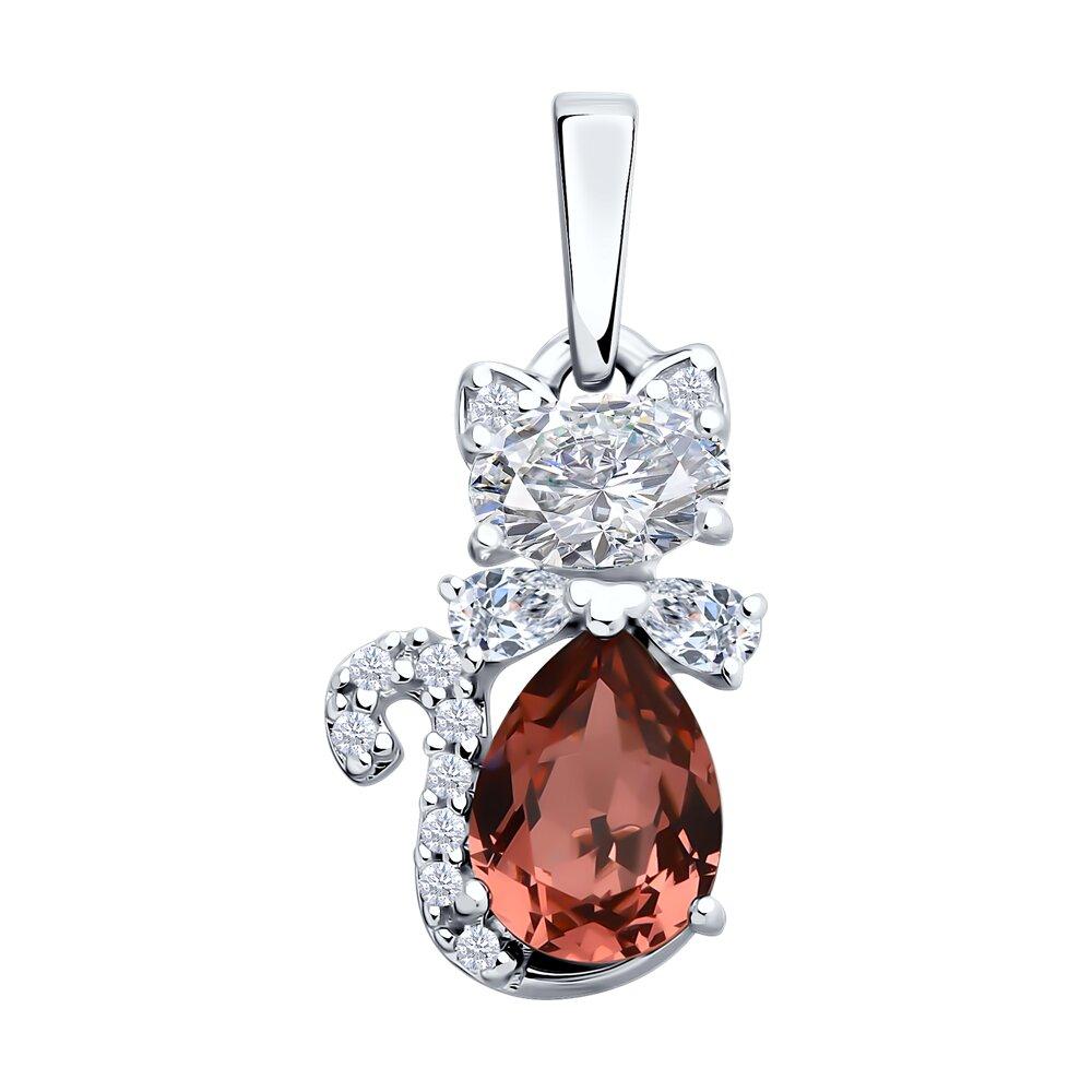 Подвеска из серебра с кристаллом и фианитами - видео на модели