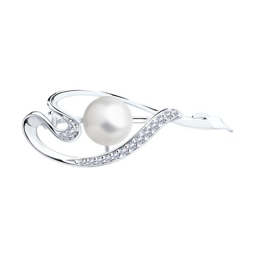 Серебряная брошь с жемчугом и фианитами - видео