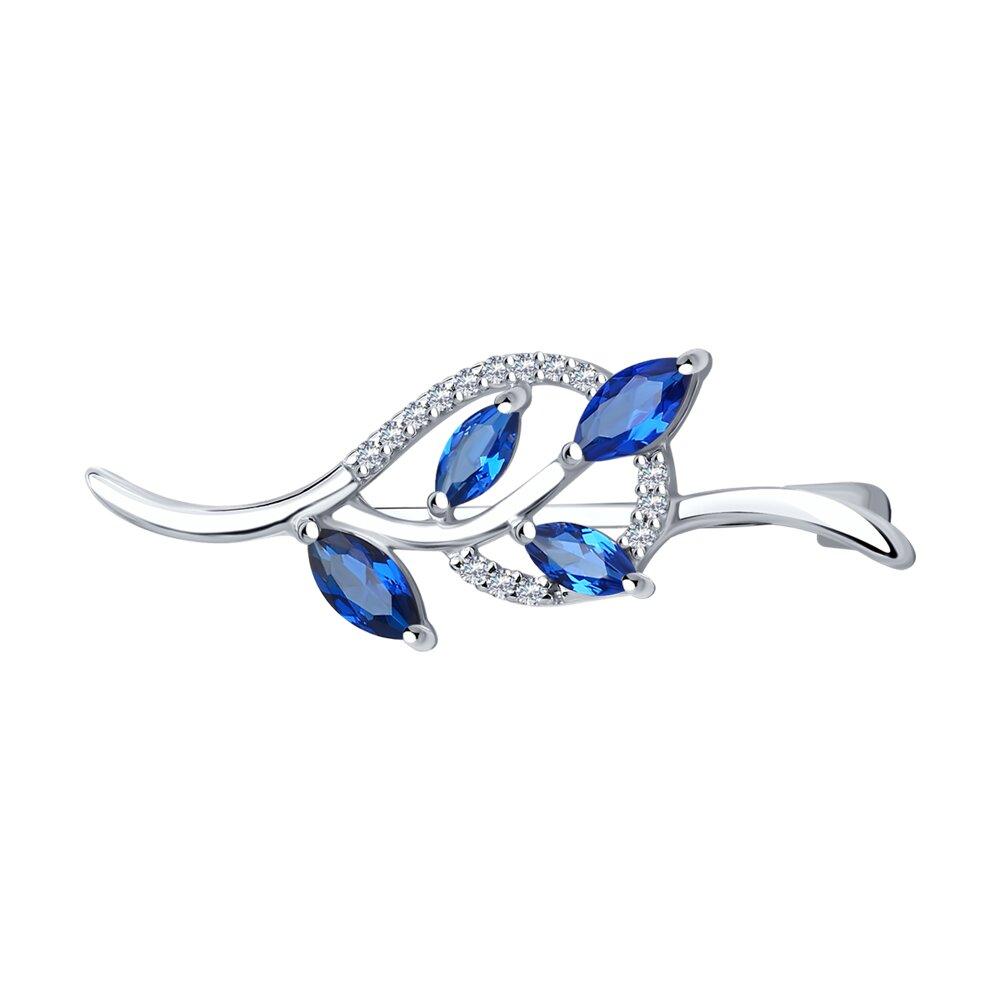 Брошь из серебра с синими фианитами - фото 1