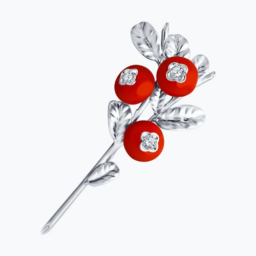 Брошь из серебра с эмалью с фианитами из серебро