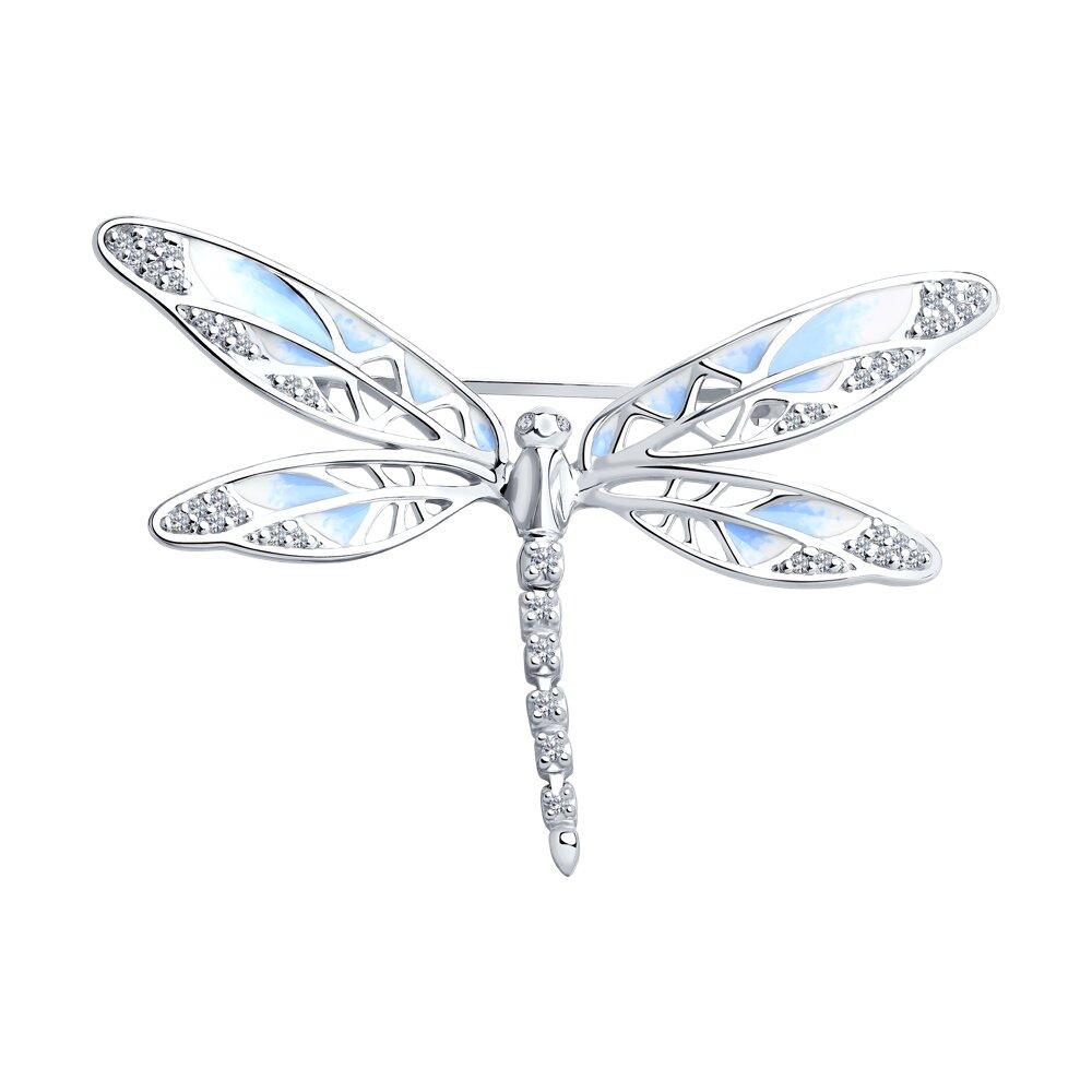 Брошь из серебра с эмалью с фианитами из серебро