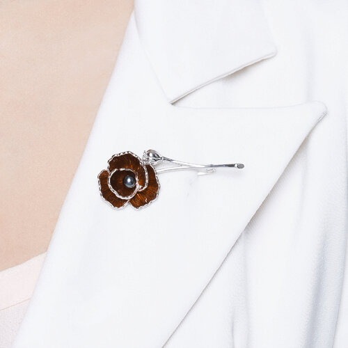Брошь из серебра с жемчугом и эмалью из серебро — вид 3