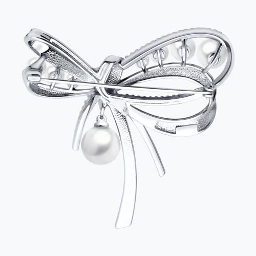 Брошь из серебра с жемчугом и фианитами из серебро — вид 2