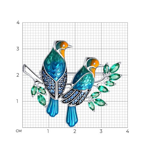 Брошь из серебра с эмалью и фианитами из серебро — вид 4