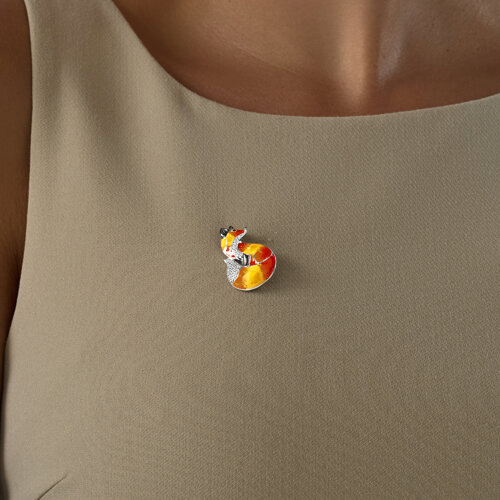 Брошь из золочёного серебра с фианитами и эмалью из серебро — вид 4