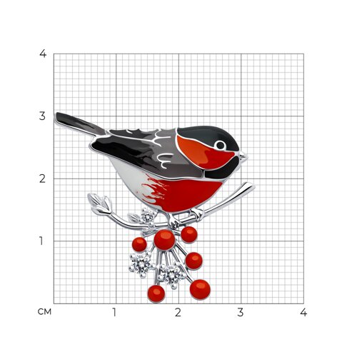 Брошь из серебра с фианитами и эмалью из серебро — вид 3