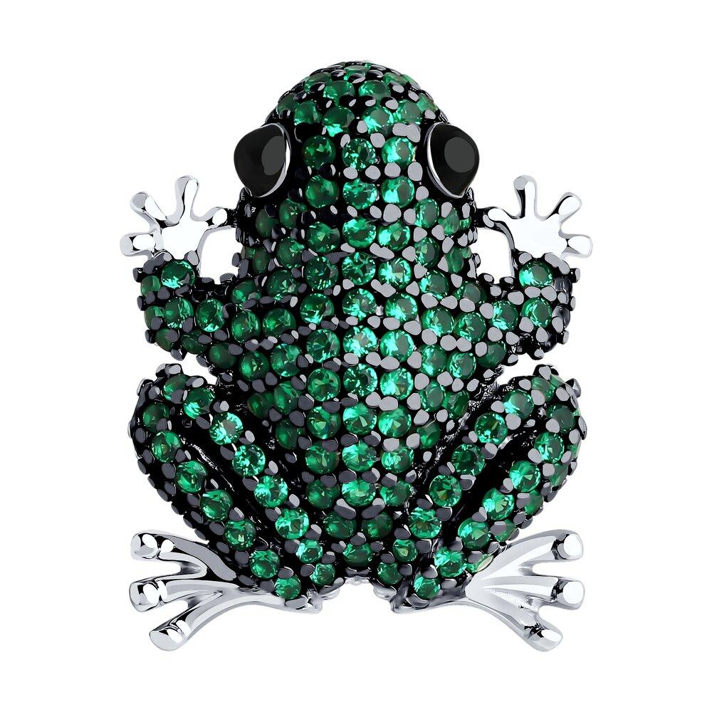 Брошь из серебра с фианитами и эмалью - видео на модели