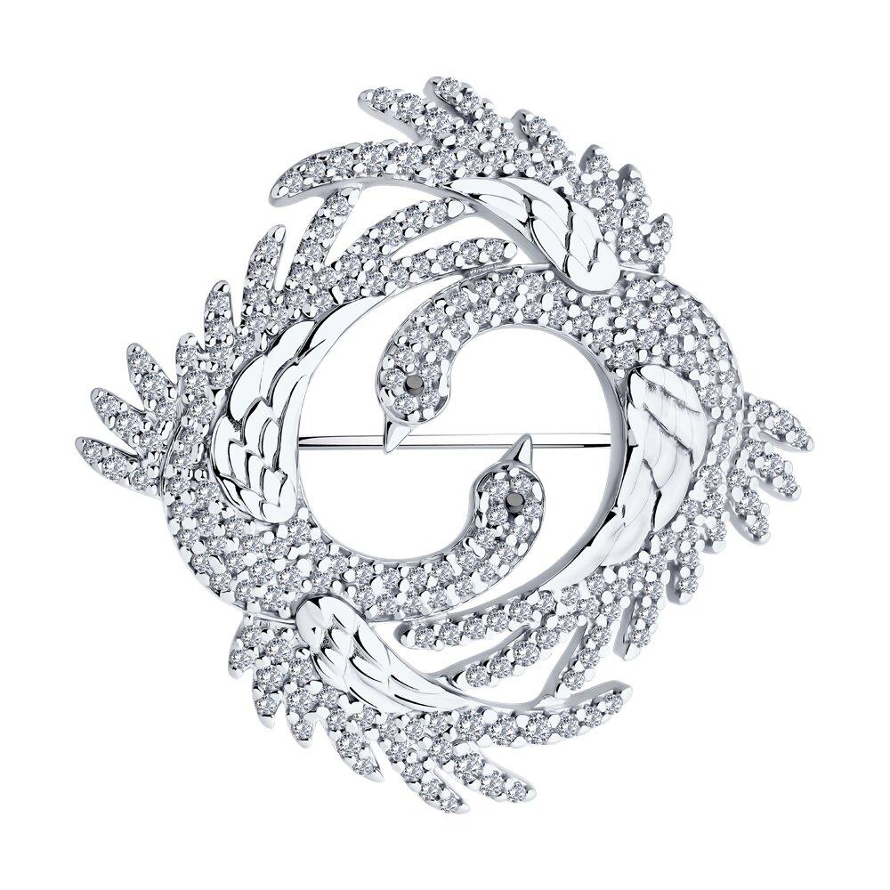 Брошь из серебра с фианитами - видео на модели