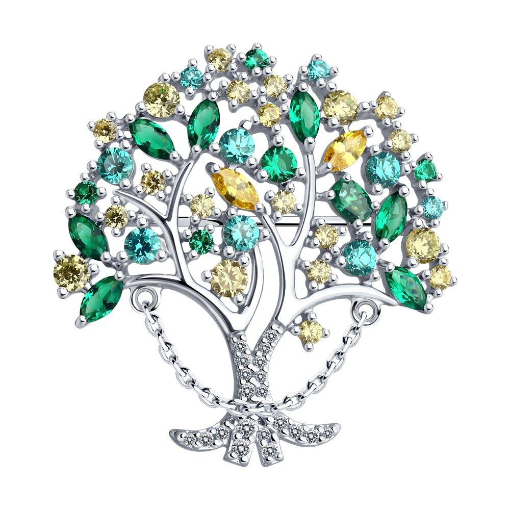 Брошь из серебра с фианитами - видео на модели