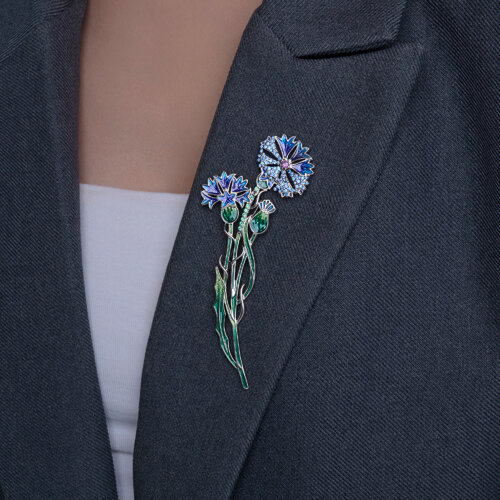 Брошь из серебра с фианитами и эмалью из серебро — вид 3