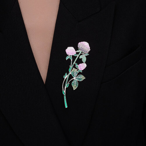 Брошь из серебра с фианитами и эмалью из серебро — вид 3