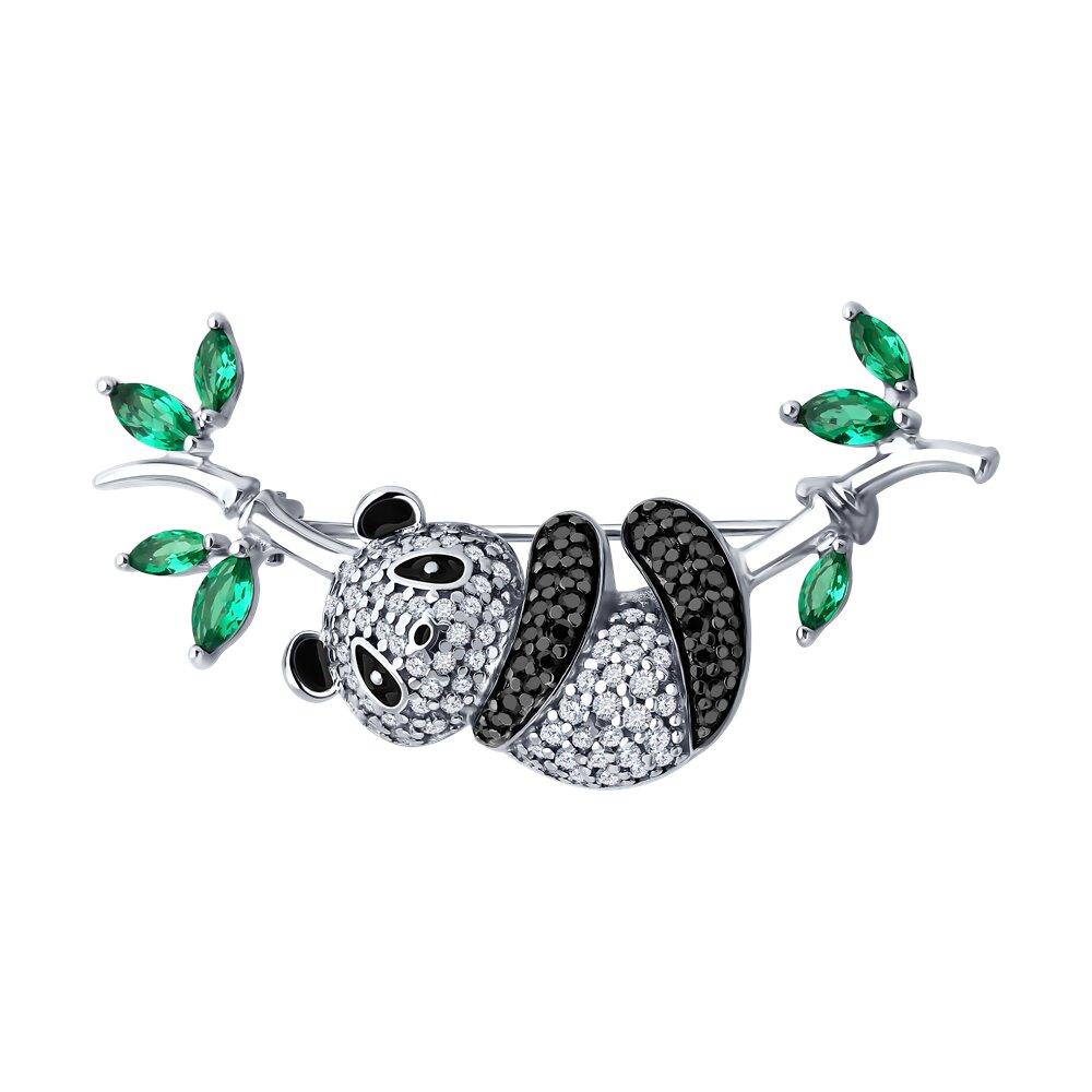 Брошь из серебра с фианитами и эмалью - видео на модели