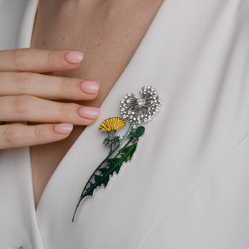 Брошь из серебра с фианитами и эмалью из серебро — вид 3