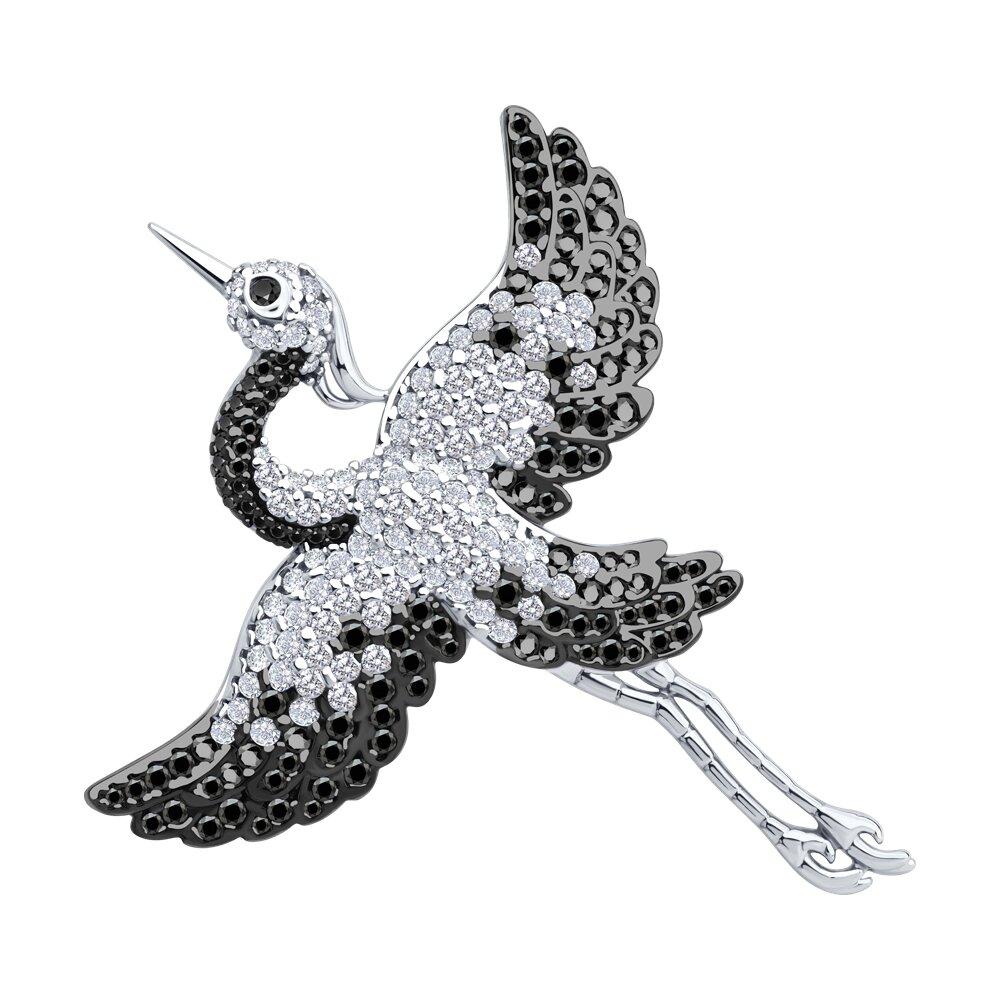 Брошь из серебра с фианитами - видео на модели