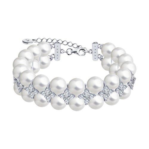 Браслет из серебра с жемчугом и фианитами из серебро