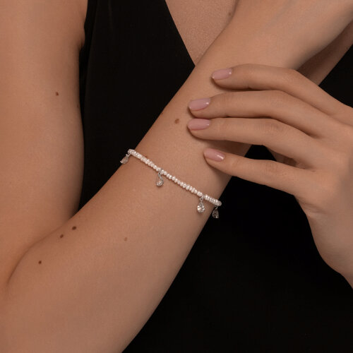 Браслет из серебра с синтетическим жемчугом и фианитами из серебро — вид 3