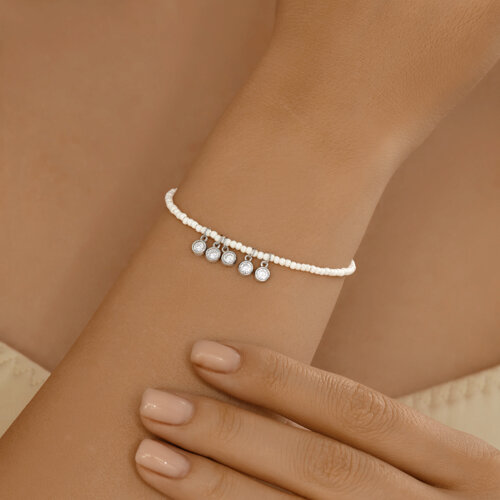 Браслет из серебра с синтетическим жемчугом и фианитами из серебро — вид 3