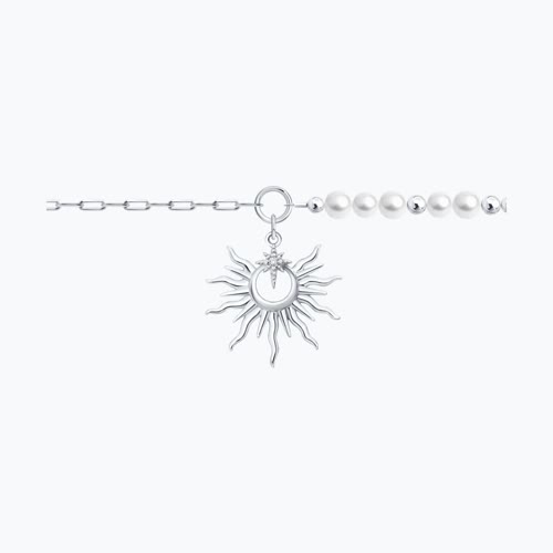 Браслет из серебра с синтетическим жемчугом и фианитом из серебро — вид 3