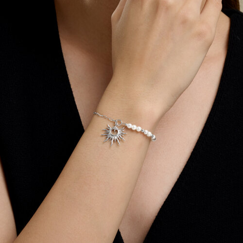 Браслет из серебра с синтетическим жемчугом и фианитом из серебро — вид 4