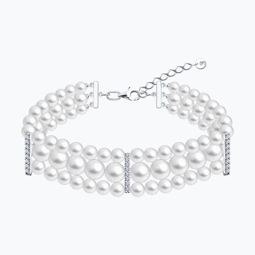 Браслет из серебра с синтетическим жемчугом и фианитами - видео на модели