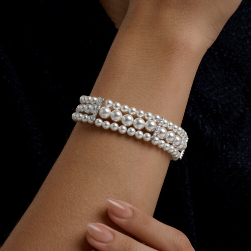 Браслет из серебра с синтетическим жемчугом и фианитами из серебро — вид 3