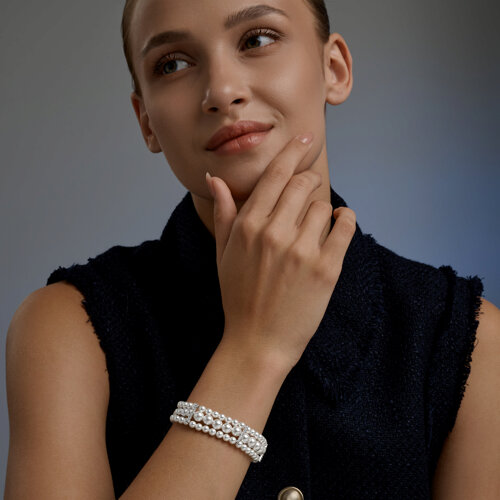 Браслет из серебра с синтетическим жемчугом и фианитами из серебро — вид 4