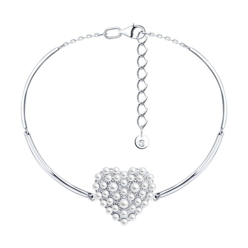 Браслет из серебра с синтетическим жемчугом - видео на модели