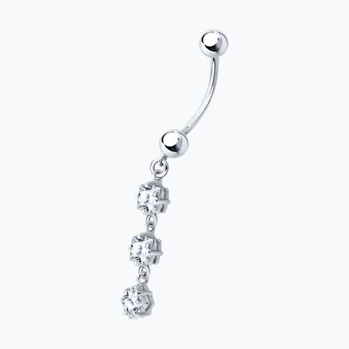 Пирсинг из серебра с фианитами для пупка из серебро