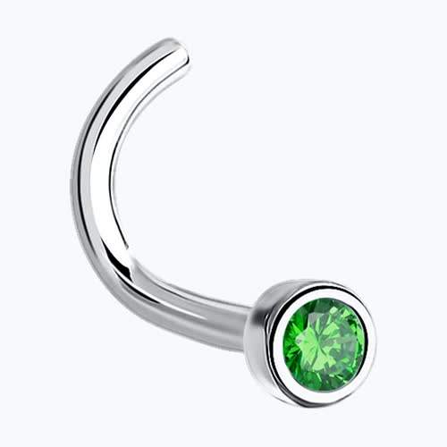 Пирсинг в нос из серебра с зелёным фианитом из серебро — вид 2