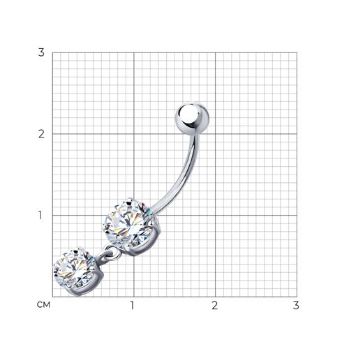 Пирсинг в пупок из серебра с фианитами из серебро — вид 2