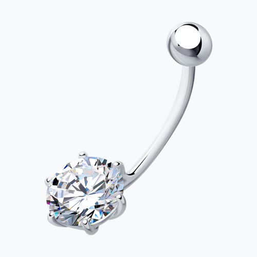 Пирсинг в пупок из серебра с фианитом из серебро