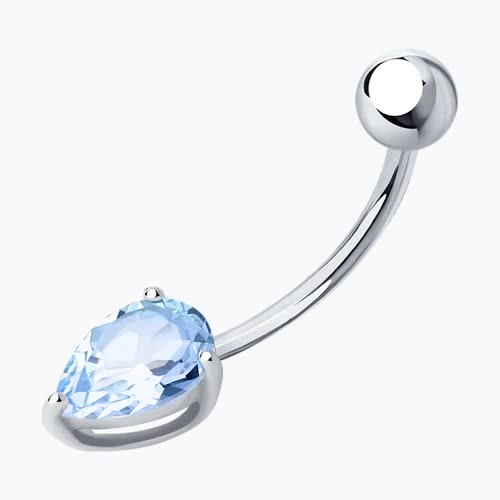 Пирсинг в пупок из серебра c каплевидным голубым фианитом из серебро