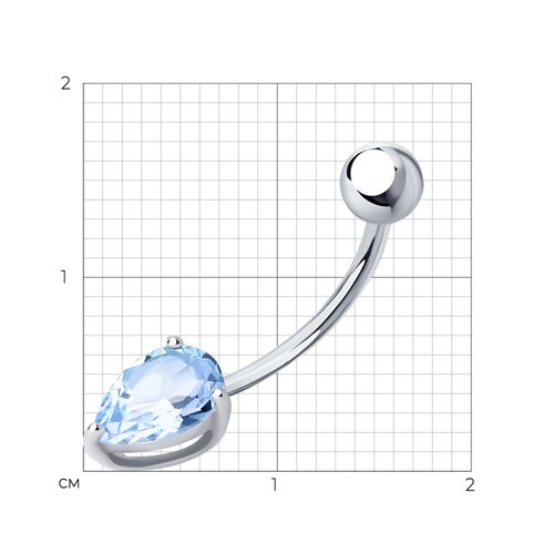 Пирсинг в пупок из серебра c каплевидным голубым фианитом из серебро — вид 2