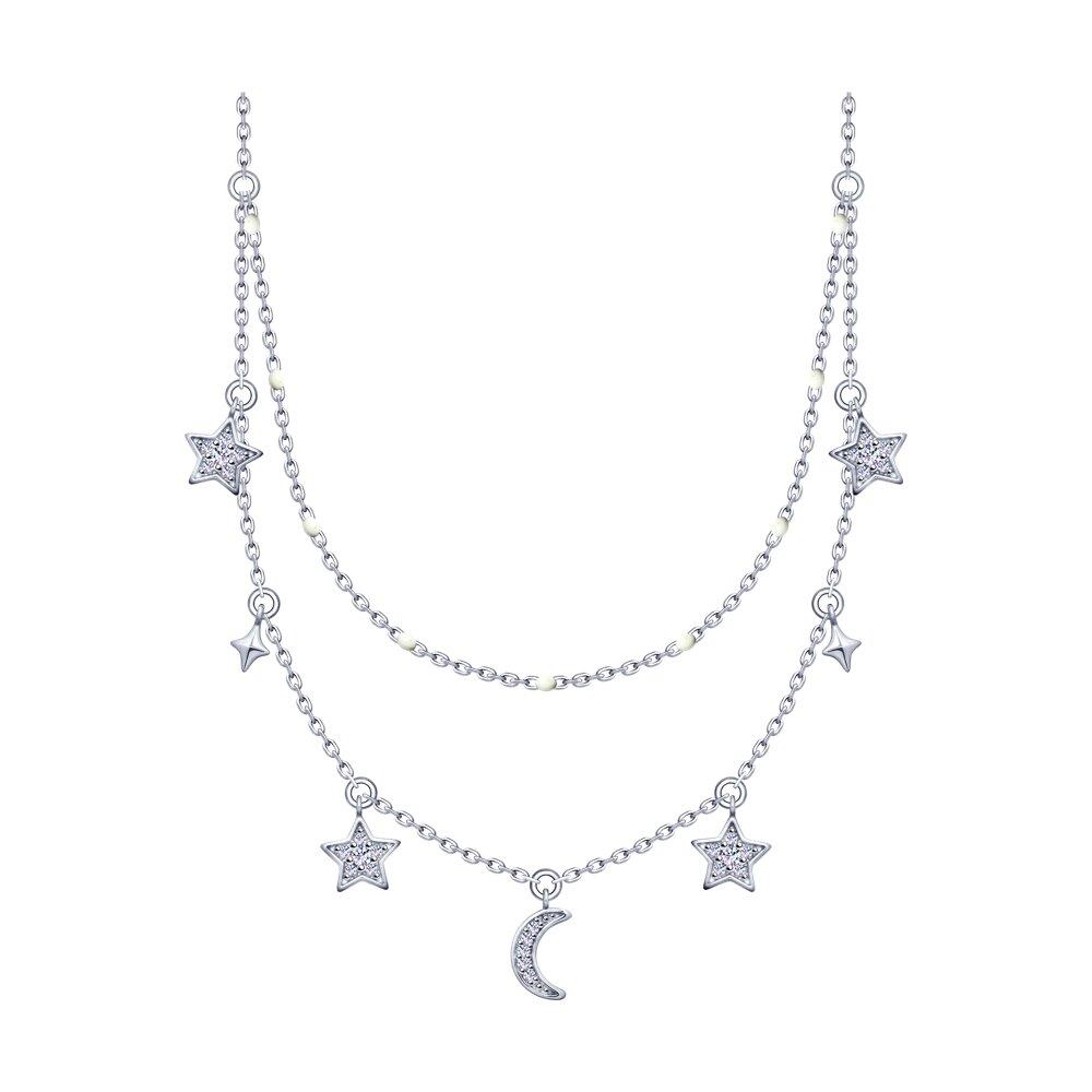 Колье из серебра с фианитами и эмалью - видео на модели