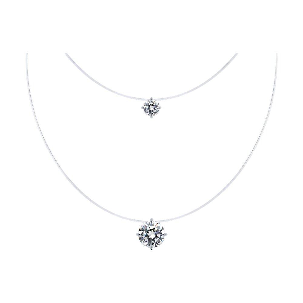 Колье на леске из серебра с фианитами - видео на модели