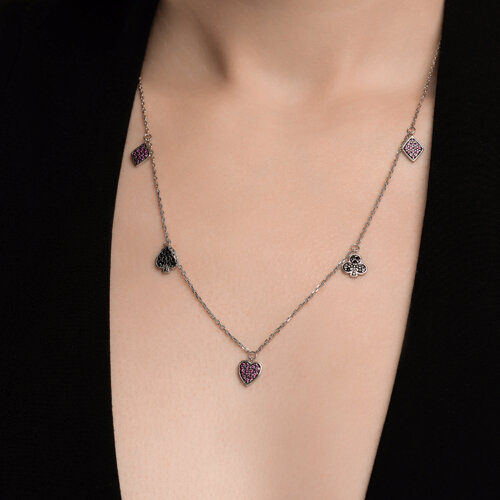 Колье из серебра с корундами и фианитами из серебро — вид 4